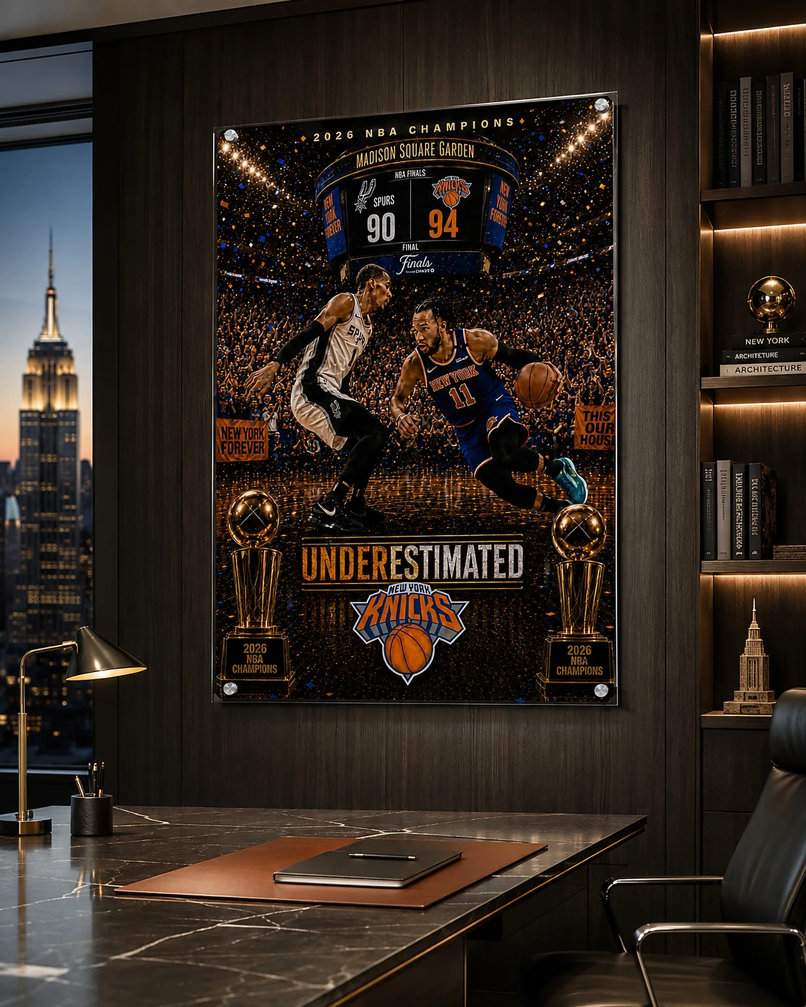 UNDERestimated wall art in a luxury executive office overlooking the New York skyline